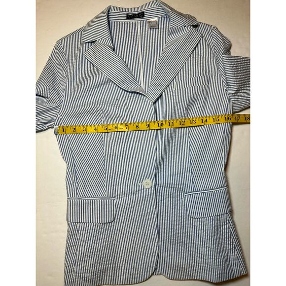 Venus Women’s Blazer Coat Jacket Size 2 Blue & White Seersucker 1 Button Career - Picture 4 of 5